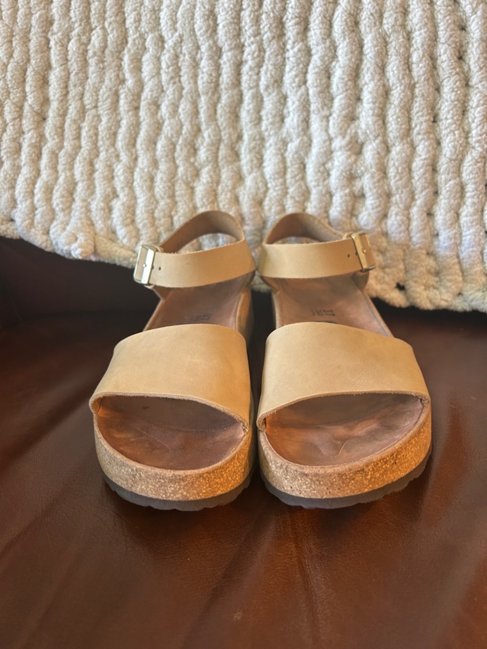 Papillio Tan Platform Ankle Strap Sandals